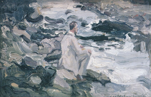 Image - Oleksa Novakivsky: At a Stream: Poet Sitting on Stones (1921).